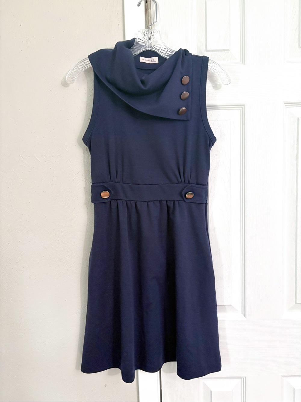 Monteau Navy Cowl Dress with Pockets
